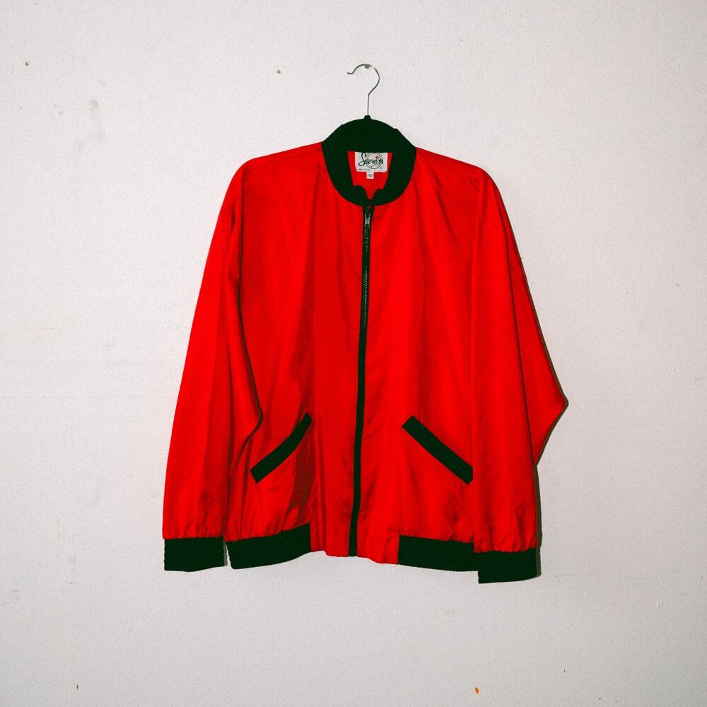Vintage 90s Secrets Women’s 12 Crepey Vintage Red Jacket with Black Detailing